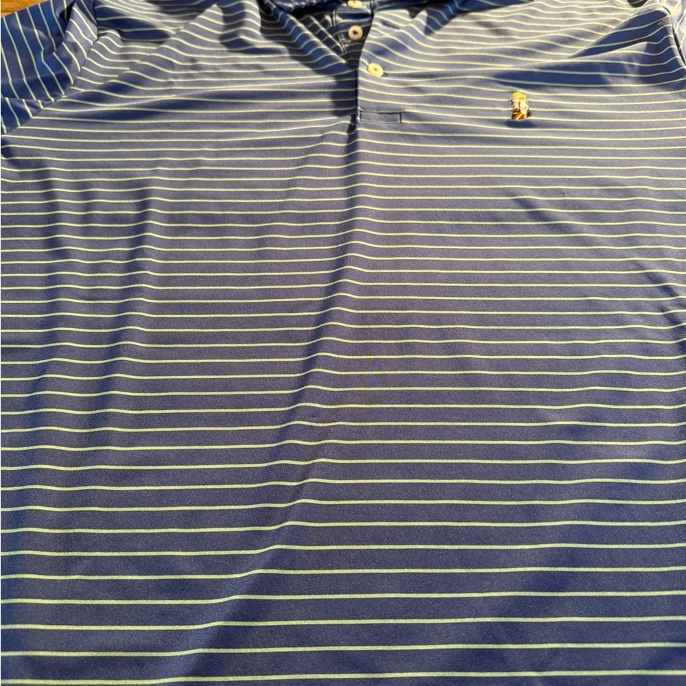 RLX Ralph Lauren Men's XL Blue Striped Golf Polo Shirt Moisture Wicking